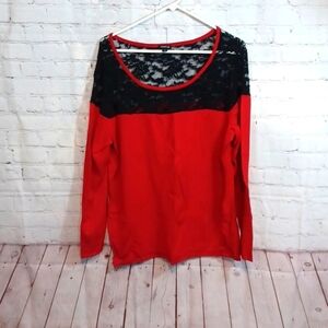 Torrid Womans Red Black Lace Knit Sweater sz 2‎